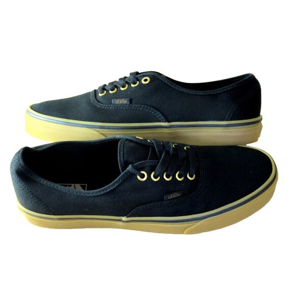 Vans Men\'s Authentic Black Rubber Canvas Gum Bottom Skate Boat shoes Sizes NIB